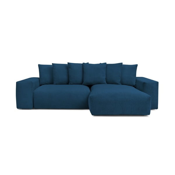 Modrá manšestrová rozkládací/s úložným prostorem rohová pohovka Voltaire – Bobochic Paris