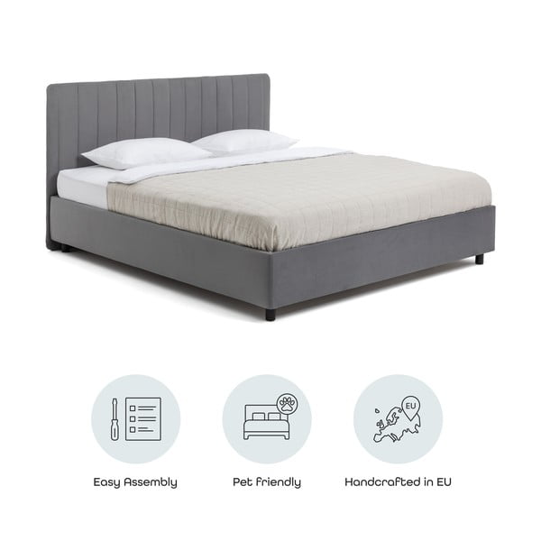 Šedá čalouněná dvoulůžková postel s úložným prostorem s roštem 160x200 cm Myra Slim Line – Bonami Selection-image-4