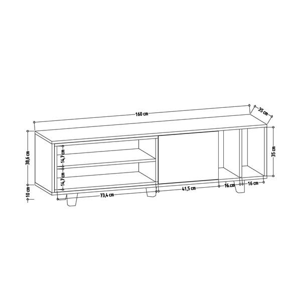 Bílý/přírodní TV stolek v dekoru dubu 160x49 cm Rosmar – Kalune Design-image-3
