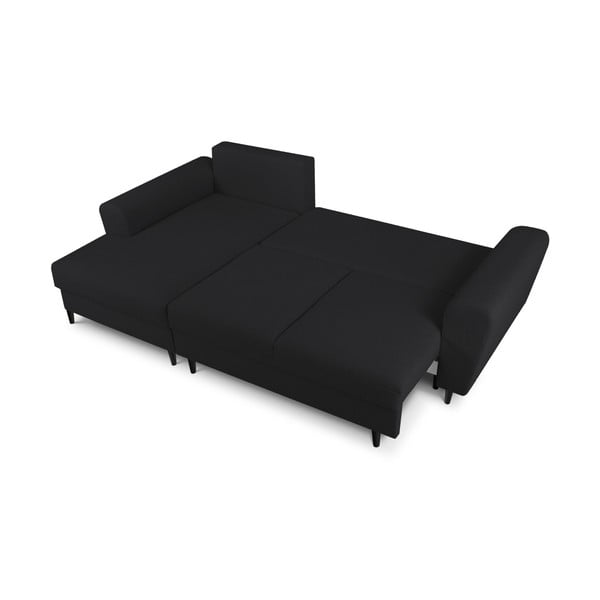 Černá rozkládací/s úložným prostorem rohová pohovka z textilie bouclé (levý roh/s lenoškou) Kyoto – Cosmopolitan Design-image-2