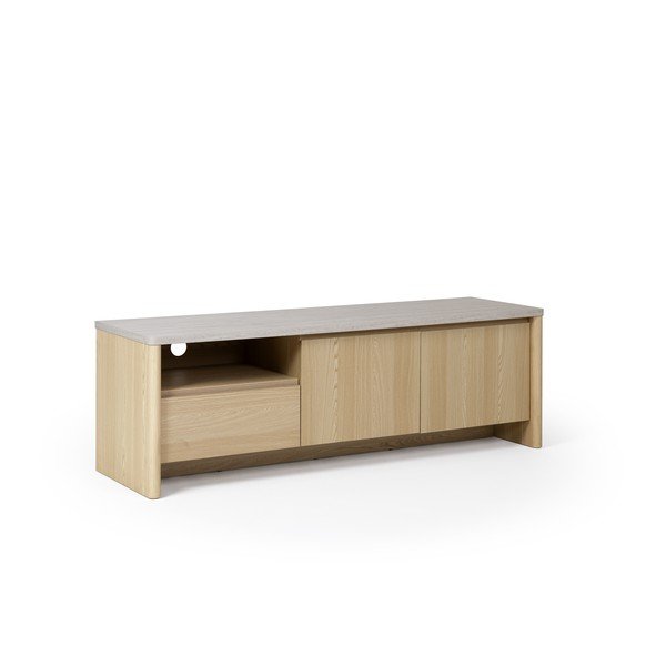 Bílý/ve světle přírodní barvě TV stolek v dekoru dubu 153x50x45 cm Dore – Marckeric-image-4