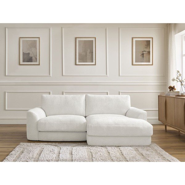 Bílá žinylková rohová pohovka (pravý roh/s lenoškou) Leonore – Bobochic Paris-image-1