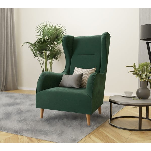 Tmavě zelené sametové křeslo ušák Carole – Ropez-image-3