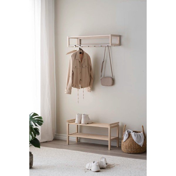 Nástěnný věšák z dubového dřeva v přírodní barvě s poličkou Confetti – Rowico-image-3