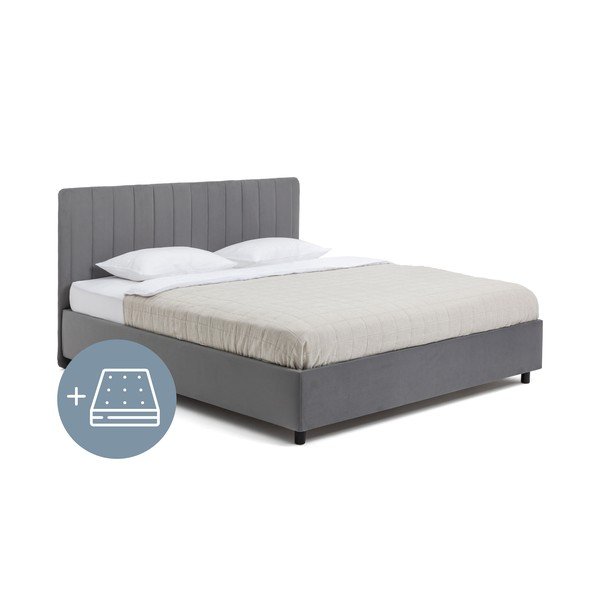 Šedá čalouněná dvoulůžková postel s úložným prostorem s matrací/s roštem 180x200 cm Myra Slim Line – Bonami Selection