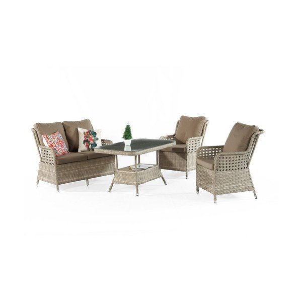 Béžový zahradní lounge set z umělého ratanu pro 4 Cenova – Floriane Garden-image-2