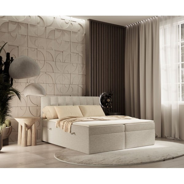 Béžová boxspring postel s úložným prostorem 140x200 cm Novento – Maison de Rêve-image-1