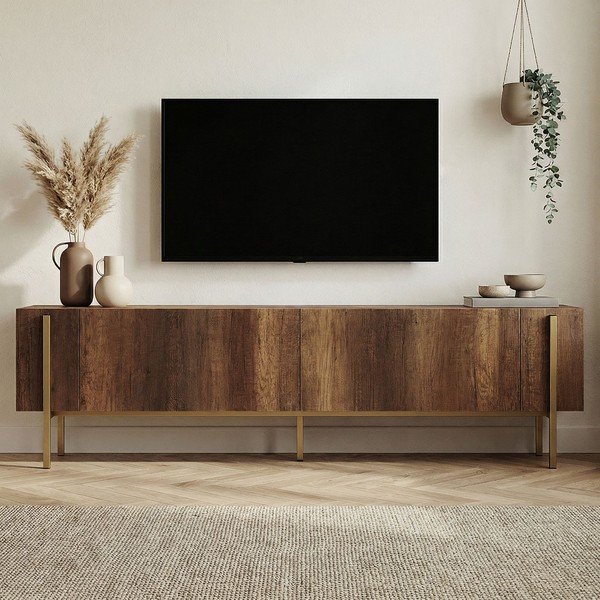 TV stolek v dekoru ořechu v tmavě přírodní barvě 180x45x30 cm Nexus – Kalune Design-image-3
