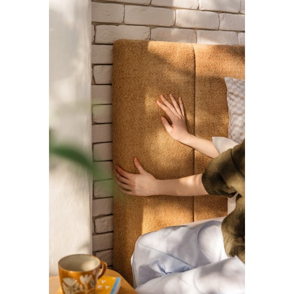 Čalouněná dvoulůžková postel s úložným prostorem s roštem 180x200 cm v hořčicové barvě Thessa Bold Line – Bonami Selection-image-3