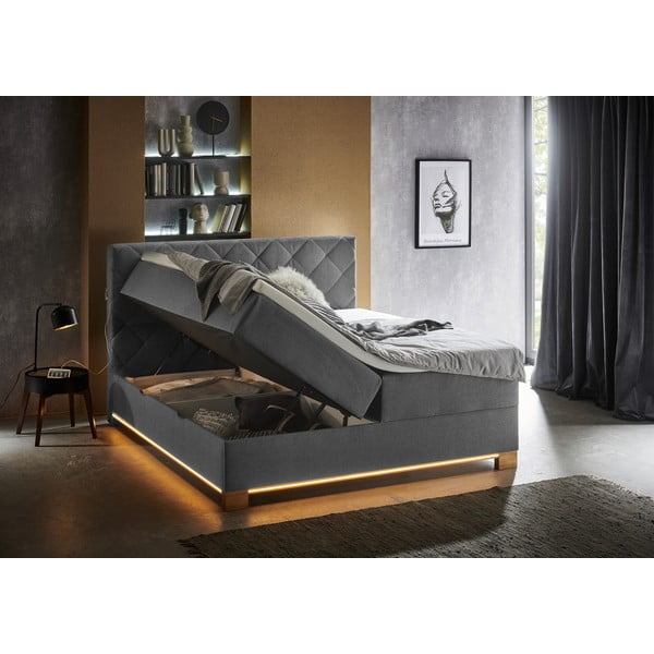 Šedá boxspring postel s úložným prostorem 180x200 cm Messina – Meise Möbel-image-4