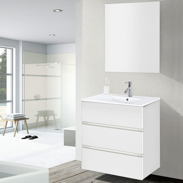 Koupelnová skříňka s umyvadlem a zrcadlem Nayade, odstín bílé, 60 cm