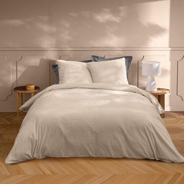 Béžové 3dílné flanelové povlečení na dvoulůžko/prodloužené 240x220 cm Flanela – douceur d'intérieur-image-1