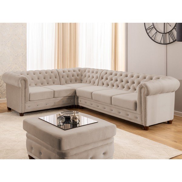 Béžová sametová rozkládací rohová pohovka (levý roh/do L) York Blik – Ropez-image-1