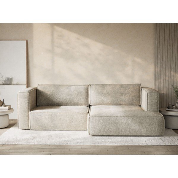 Béžová žinylková rozkládací/s úložným prostorem rohová pohovka (pravý roh/s lenoškou) Velto – Maison de Rêve-image-1