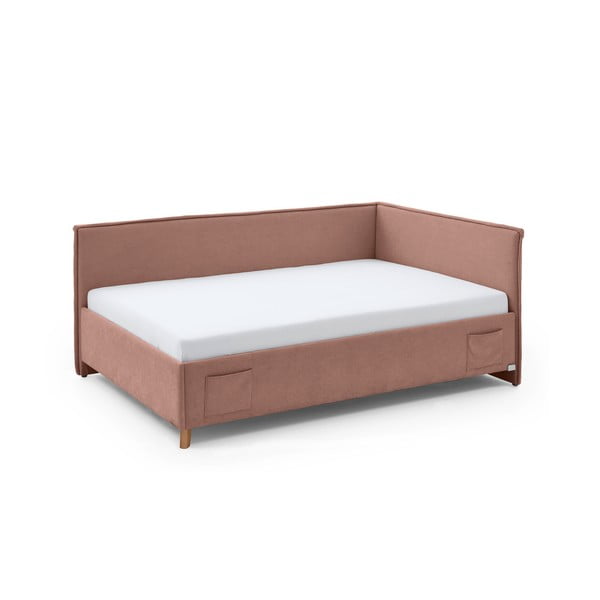 Růžová čalouněná rohová dětská postel bez roštu 140x200 cm Fun – Meise Möbel