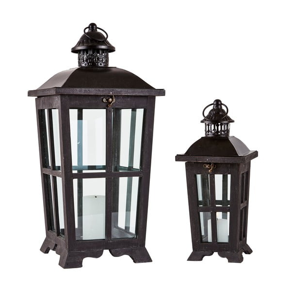 Sada 2 černých dřevěných luceren KJ Collection Lantern