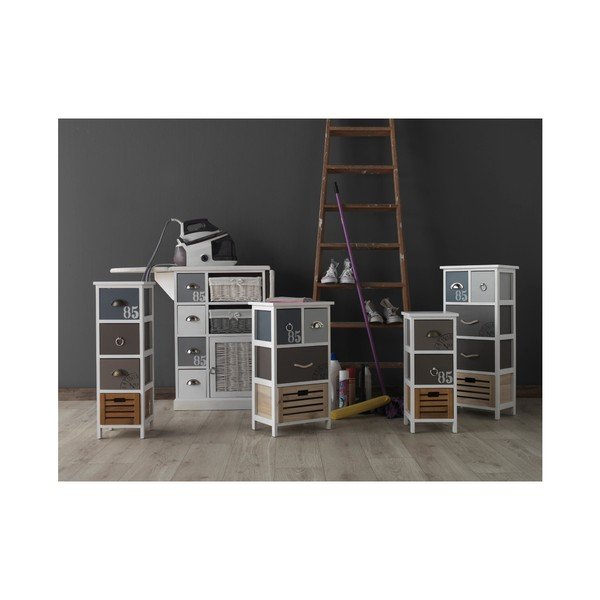 Bílá komoda se žehlícím prknem a 2 proutěnými koši Geese Home-image-1