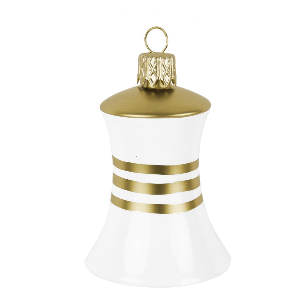 Sada 3 skleněných vánočních ozdob ve tvaru zvonku v bílo-zlaté barvě Ego Dekor