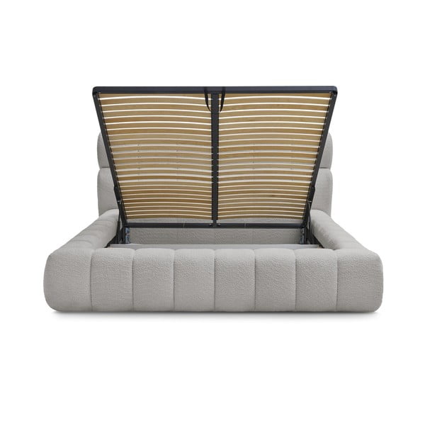 Světle šedá čalouněná dvoulůžková postel s úložným prostorem s roštem 180x200 cm Mont Blanc – Bobochic Paris-image-3