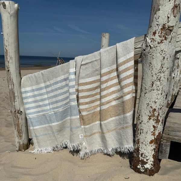 Modrá lněná plážová osuška 85x140 cm Allure Stripe – Linen Tales-image-4