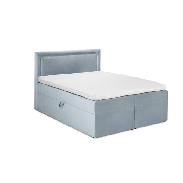 Světle modrá boxspring postel s úložným prostorem 160x200 cm Yucca – Mazzini Beds