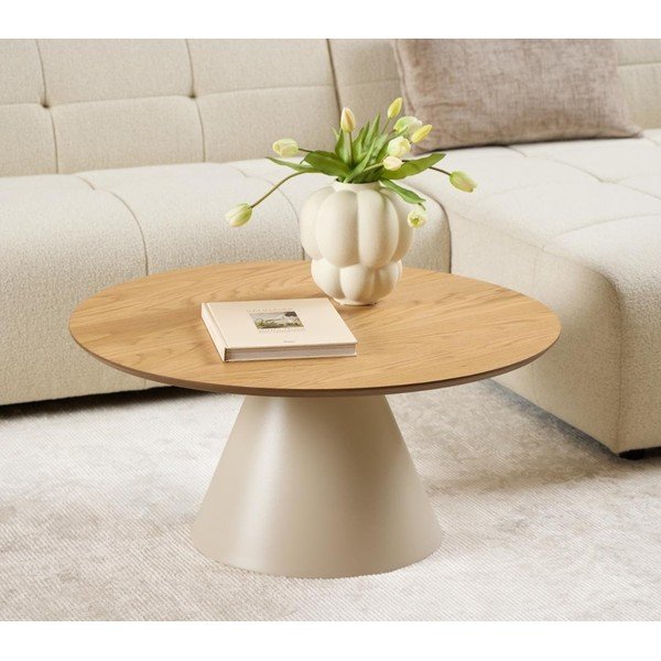 Kulatý konferenční stolek s deskou v dubovém dekoru v krémovo-přírodní barvě ø 85 cm Soli – Actona-image-1