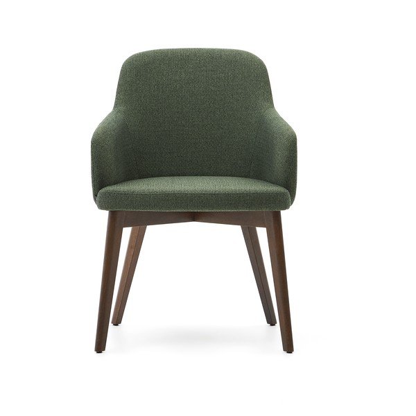 Tmavě zelené čalouněné jídelní křeslo s područkami Nelida – Kave Home-image-4