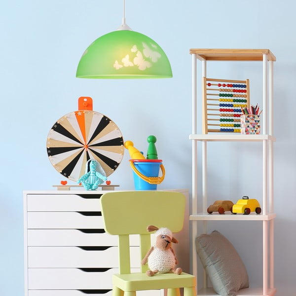 Zelené dětské svítidlo se skleněným stínidlem ø 30 cm Mariposa – LAMKUR-image-2