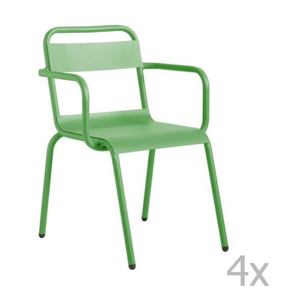 Sada 4 zelených zahradních židlí s područkami Isimar Biarritz