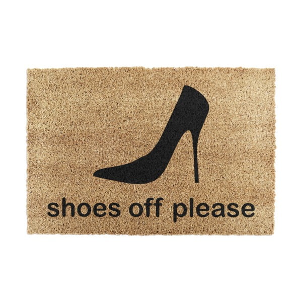 Rohožka z přírodního kokosového vlákna Artsy Doormats Shoes Off Please, 40 x 60 cm