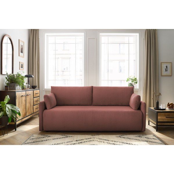Růžová manšestrová rozkládací pohovka 211 cm Marcel – Bobochic Paris-image-1