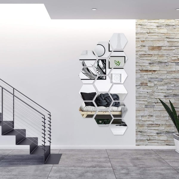 Zrcadlové samolepky v sadě na zeď 12 ks 20x17 cm Hexagonal – Ambiance-image-2