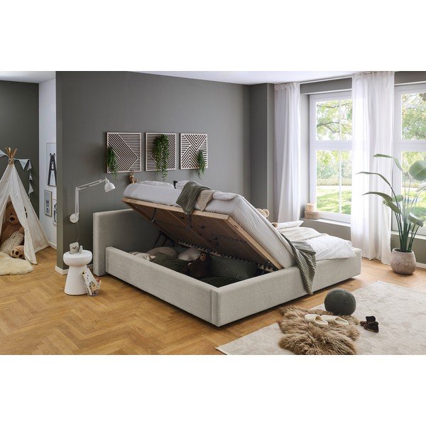 Béžová čalouněná dvoulůžková postel s úložným prostorem s roštem 200x240 cm Cube – Meise Möbel-image-2