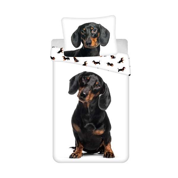 Černobílé bavlněné dětské povlečení na jednolůžko 140x200 cm Dachshund – Jerry Fabrics