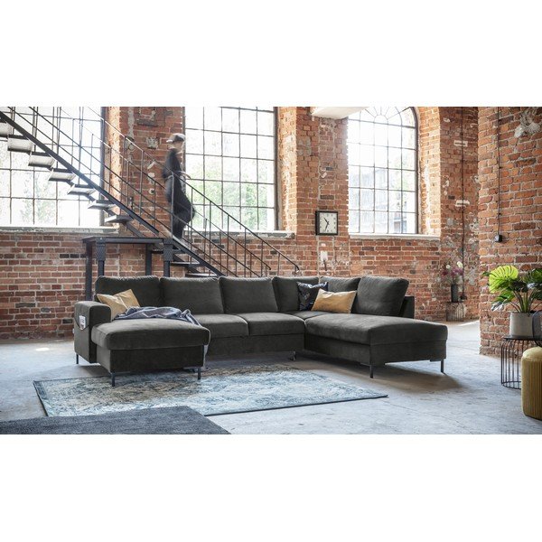 Tmavě šedá sametová rozkládací pohovka do "U" Miuform Lofty Lilly, pravý roh-image-4