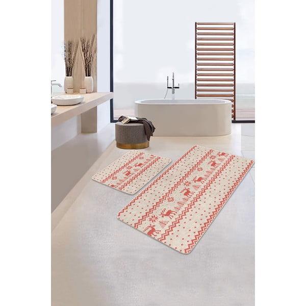 Červeno-béžové koupelnové předložky v sadě 2 ks 60x100 cm – Mila Home-image-2