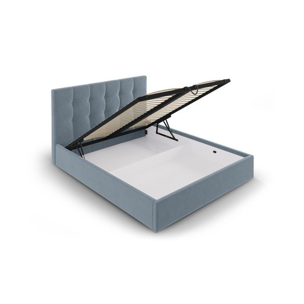 Světle modrá čalouněná dvoulůžková postel s úložným prostorem s roštem 180x200 cm Nerin – Mazzini Beds-image-3