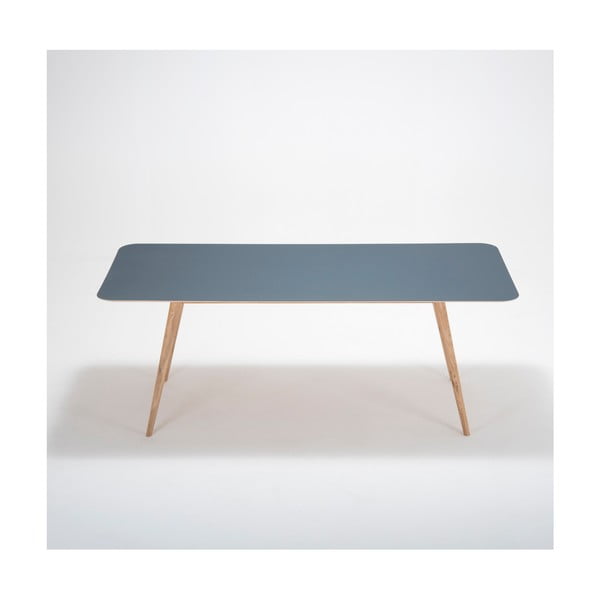 Jídelní stůl z masivního dubového dřeva s tmavě modrou deskou Gazzda Linn, 200 x 90 cm-image-1