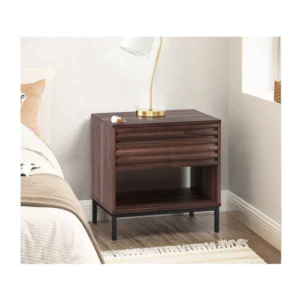 Tmavě hnědý noční stolek s deskou v dekoru ořechového dřeva Celine – Støraa-image-4