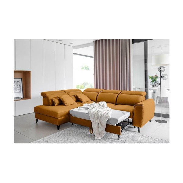 Žlutá sametová rozkládací/s úložným prostorem rohová pohovka (levý roh/do L) Noble – ELTAP-image-4