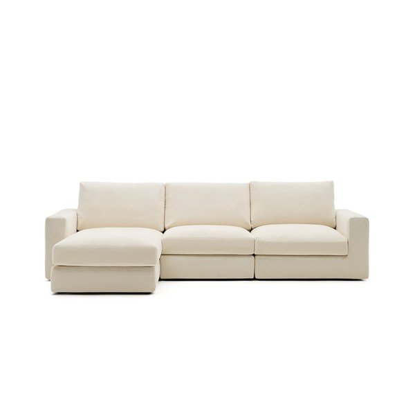 Béžová žinylková rohová pohovka (levý roh/s lenoškou) Alea – Kave Home