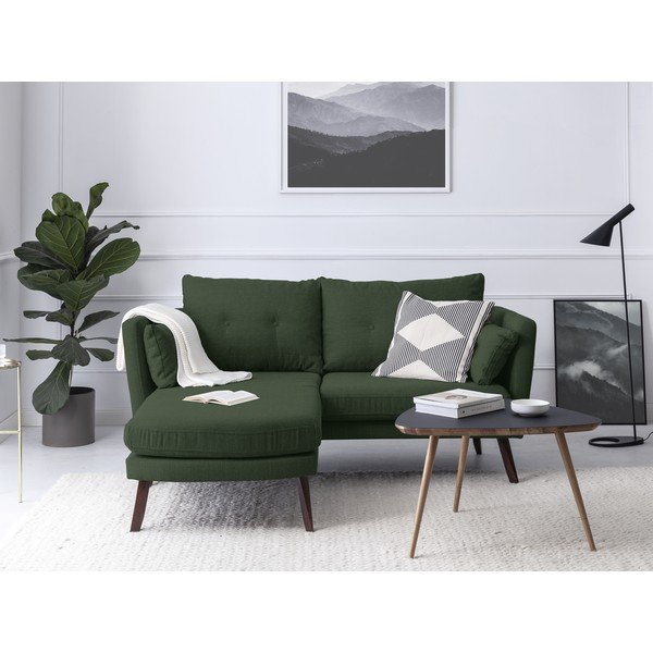 Zelená třímístná pohovka Mazzini Sofas Elena, s lenoškou na levém rohu-image-1