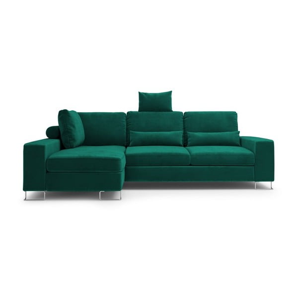 Lahvově zelená rozkládací rohová pohovka se sametovým potahem Windsor & Co Sofas Diane, levý roh