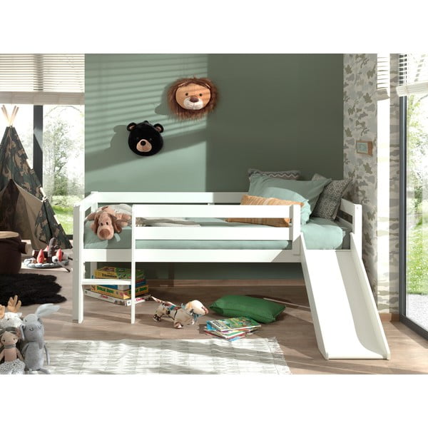 Bílá dětská vyvýšená postel se skluzavkou Vipack Pino, 90 x 200 cm-image-2