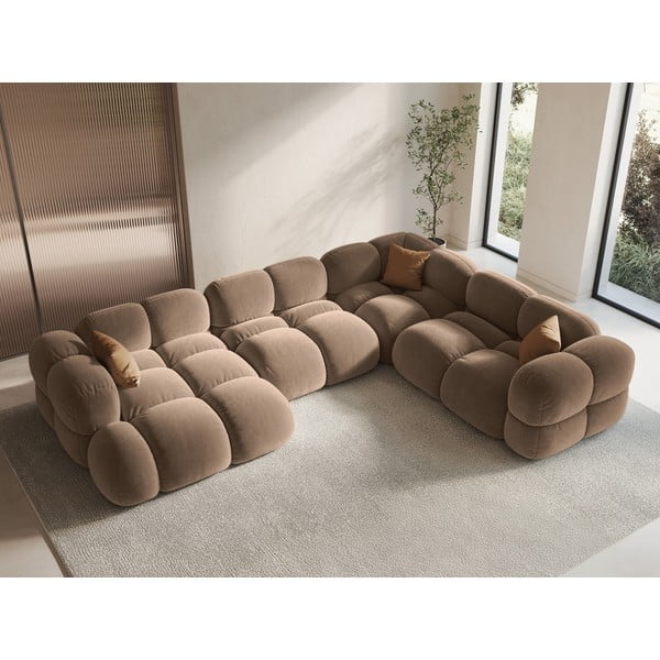 Hnědá sametová rohová pohovka (pravý roh/do "U") Loretto – Cosmopolitan Design-image-1