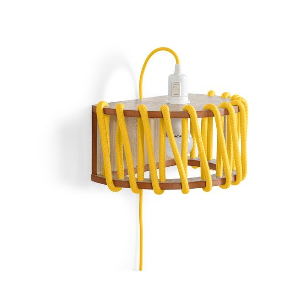 Žlutá nástěnná lampa s dřevěnou konstrukcí EMKO Macaron, délka 30 cm-image-2