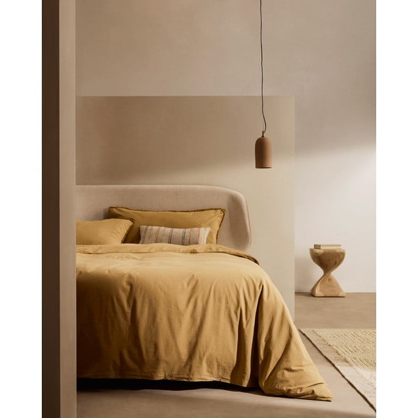 Povlečení na dvoulůžko/prodloužené z bavlněného perkálu v hořčicové barvě 260x240 cm Sifinia – Kave Home-image-1