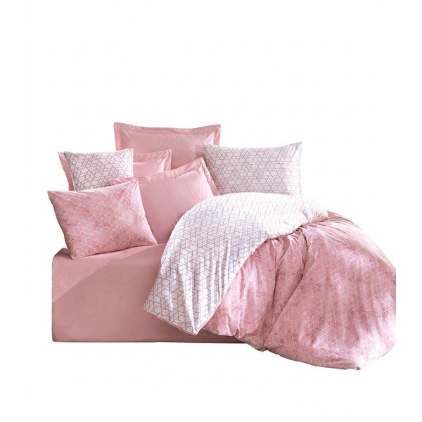 Bílé/růžové povlečení na dvoulůžko/prodloužené z bavlny Renforcé 240x220 cm Soft Geometry – Mila Home Luxury