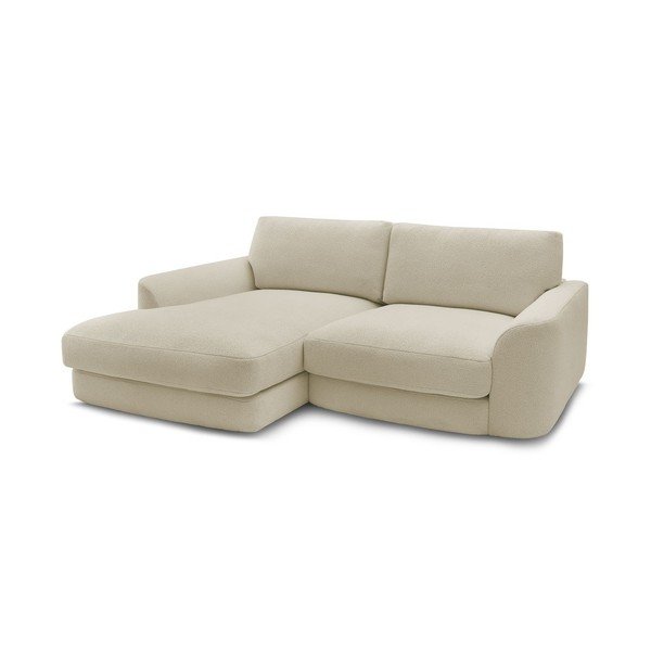 Béžová rohová pohovka z textilie bouclé (levý roh/s lenoškou) Leonore – Bobochic Paris
