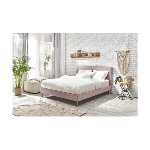 Růžová čalouněná dvoulůžková postel s roštem 160x200 cm Anja – Bobochic Paris-image-4